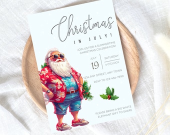 Christmas in July Invitation Template, Holiday Party, Summer Xmas Invite, Digital Party Invites, Canva Template, Santa Invitations