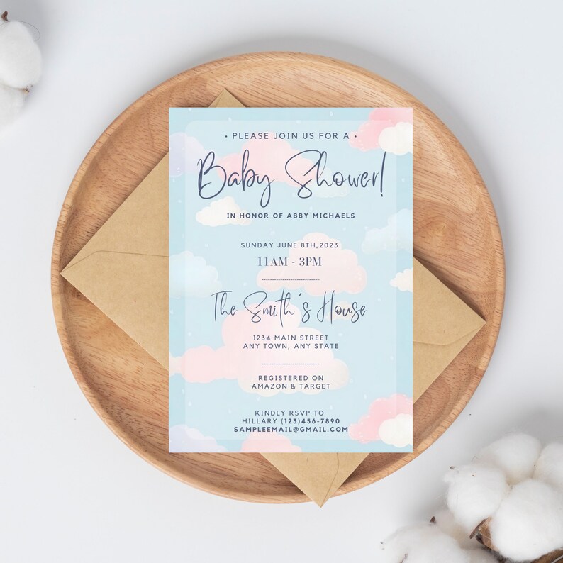 Pastel Baby Shower Invitation Clouds Baby Shower Invite - Etsy