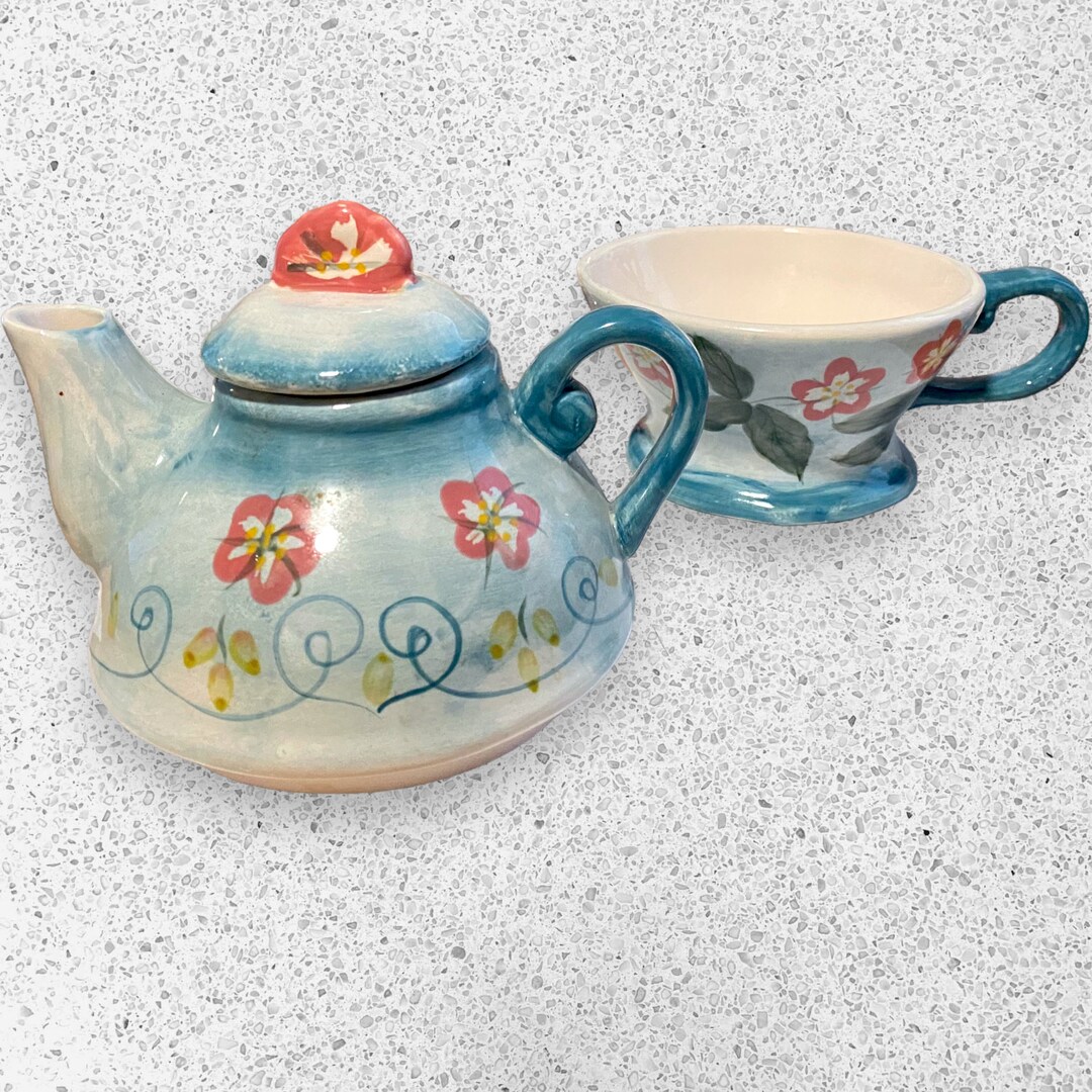Barnes & Noble Teapot Teacup Floral Painted Tea for One Cup Etsy