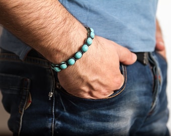 Turquoise Men's, Bracelet gemstone jewelry, Gift for him, Turquoise for Men,Bracelet protect and align the chakras.Adjustable Bracelet Man