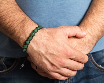 Green Aventurine bracelet man, beaded bracelet man. Healing stone bracelet