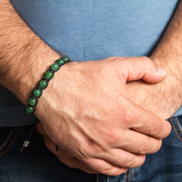 Green Aventurine bracelet man, beaded bracelet man. Healing stone bracelet