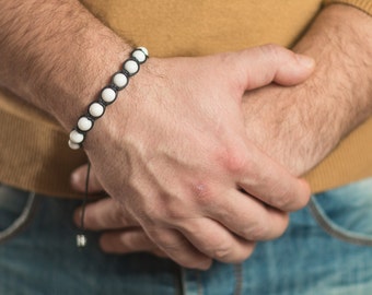 White Onyx Bracelet, Gemstone Bracelet Mens Bracelet, Yoga Bracelet, Healing Stone Bracelet, Bead Jewelry, Gifts