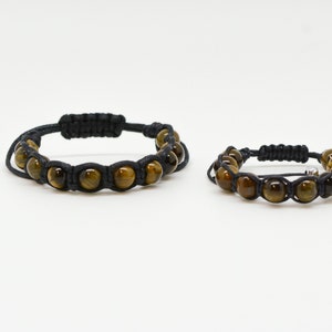 Tigerauge Stein Armband Set: Geflochtenes Makramee, Verstellbar