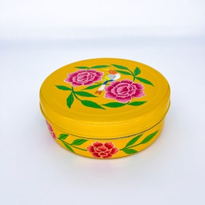 Bird Design Yellow Hand Painted Enamel Storage Box / Canister Set image 3