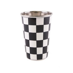 Checkered Black and white hand painted Enamel cup