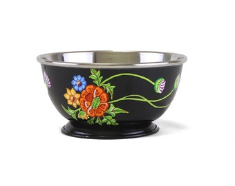 Multi Black Flower Hand Painted Enamel Small Bowl