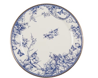 Enamel White Blue Blanc Vintage Series Large Plate 12"