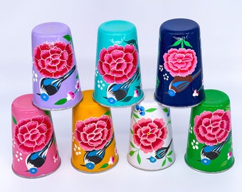 Bird Design hand painted enamel cup