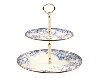 Enamel White Blue Blanc Vintage Series Double Tier Stand