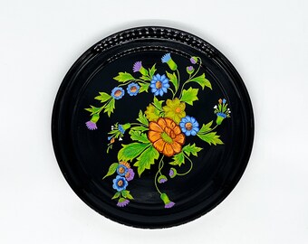 Multi Black Flower Emaille Plaat 10"