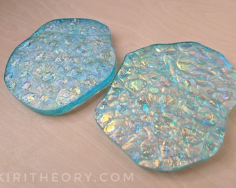 opal effect ocean resin art coasters iridescent mermaid tabletop decor set of 2 coasters turquoise prismatic holographic ooak tide pool