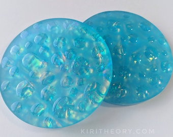 sparkly gifts aqua blue set of 2 iridescent art coasters - opalescent water droplet prismatic effect dichroic mermaid ocean tabletop decor