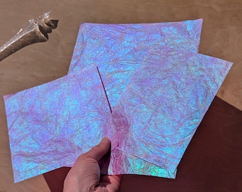 Iridescent Aurora Film 4 sheets colorshift sparkly inlay material junk journal paper handcrafted foil luminous blue green purple w/ shimmer