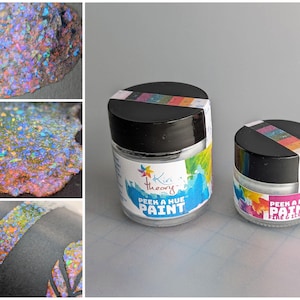 Colorshift handmade acrylic paint &quot;Fire & Ice Opal&quot; opalescent rainbow topcoat iridescent chromatic paint special effect flakes paint aurora