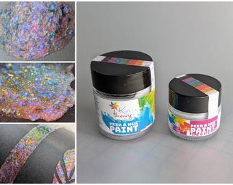 Colorshift handmade acrylic paint "Fire & Ice Opal" opalescent rainbow topcoat iridescent chromatic paint special effect flakes paint aurora
