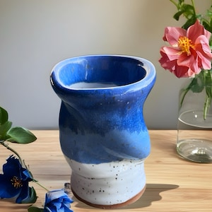 Handmade Ceramic Vase | Bud Vase | Pottery Wildfower Vase | Unique Gift | Boho Spring Bud Vase | Blue and White Vase | Strong Heavy Vase
