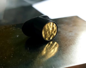Delrin & Hammered Brass Inlay Round Labret Plug | Handmade to order