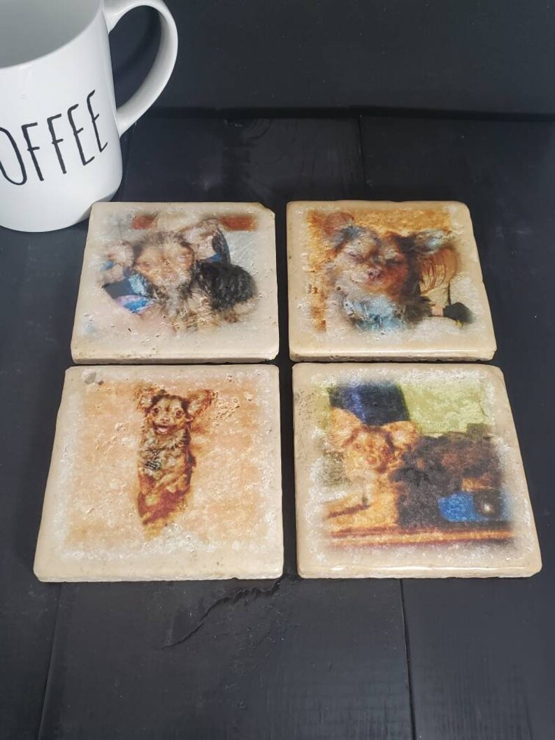 Stone Coasters With Photo Set of 4 Custom Picture Coasters. Epoxy