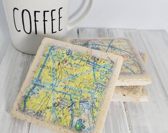 Denver Aviation Chart Coasters – Pilot Gift, Stone Coaster Set