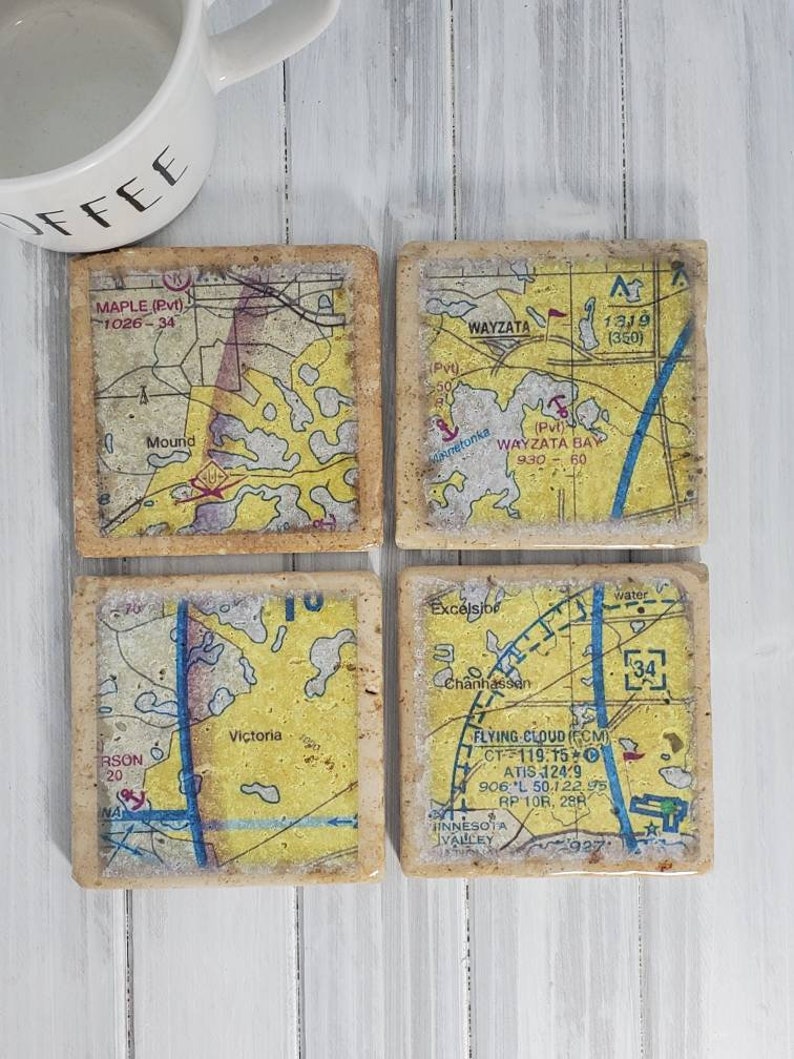 CustomGiftsByLisa Aviation Chart Stone Coasters - Thumbnail 3