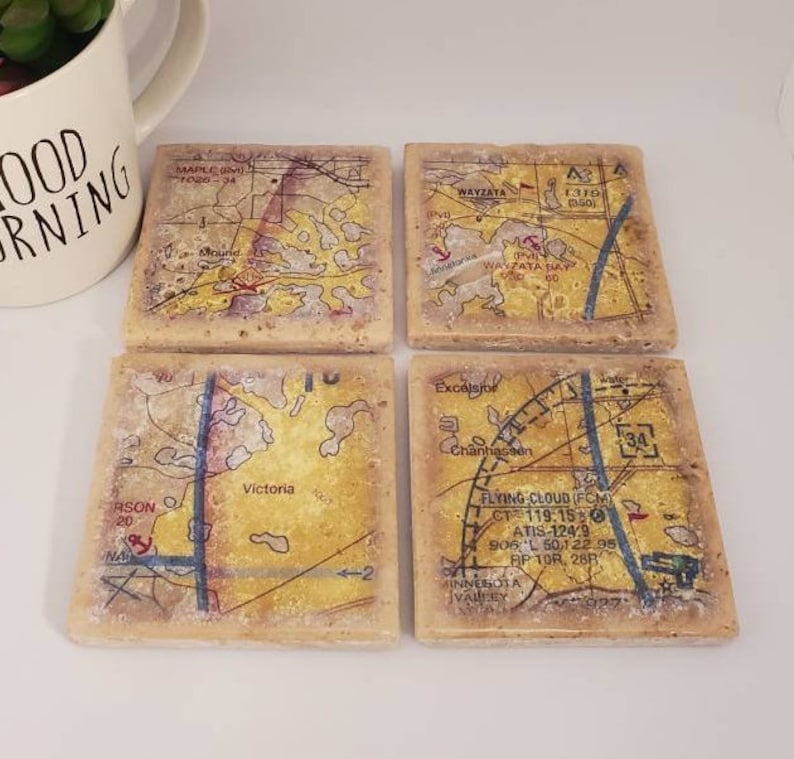 CustomGiftsByLisa Aviation Chart Stone Coasters