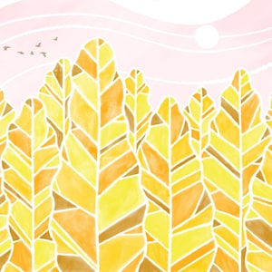 Abstract Yellow Trees Forest 8x10 Illustration