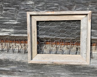 Small rustic barn wood frame with chicken wire