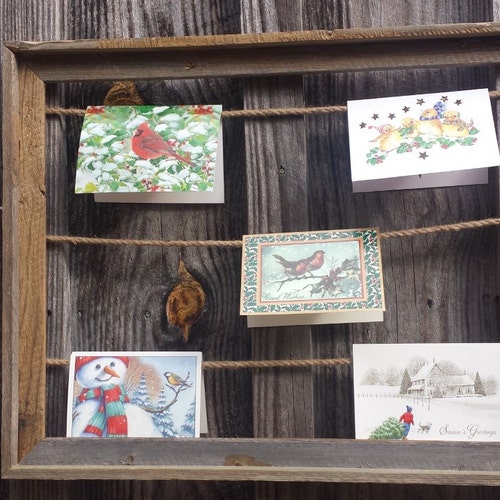 Rustic Christmas Card Holder with Barn Wood Frame & Twine