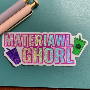 Material Girl "Materiawl Ghorl" Holographic Sticker With Cups Pink Green Purple
