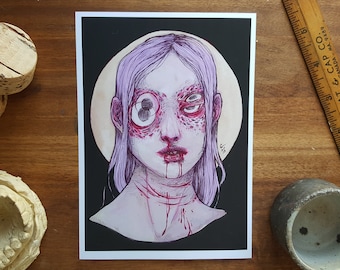 Bloody Mouth / 5x7 matte fine art print / Strange / Horror / Dark art / Body Horror / Surreal / Gouache and Ballpoint Pen on Paper