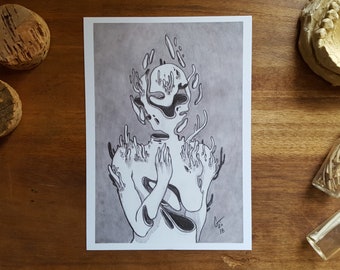 Surreal Graphite Art Print: Dark Strange Figure (5x7)