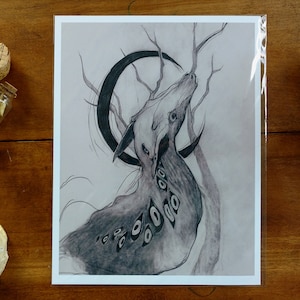 Crescent / 8.5 x 11 matte fine art print / Creepy / Creature / Dark art / Monster / Surreal / Graphite on Bristol