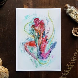 Multicolor Monster / 5 x 7 matte fine art print / Strange / Surreal / Dark art / Watercolor and Gelpen on Paper