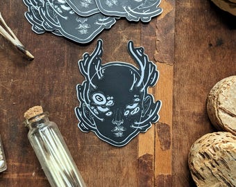 Cabeza infestada / Pegatinas / Espeluznante / Extraño / Surrealismo oscuro / Pegatinas de vinilo mate resistentes a la intemperie