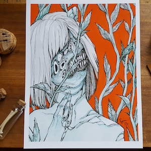 Vines / 8.5 x 11 matte fine art print / Strange / Surreal / Dark art / Body Horror / Creepy / Ink on Bristol