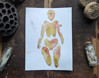 ORIGINAL - silueta 10 / Surrealismo oscuro / Arte extraño / Acuarela sobre papel WC / Extraño / Surrealista / Arte espeluznante / Terror corporal