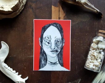 Chica desfigurada / Pegatinas / Espeluznante / Extraño / Surrealismo oscuro / Pegatinas de vinilo mate resistente a la intemperie