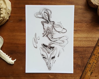 Wispy Body Horror Art Print: Creepy Surreal Creature (5x7)