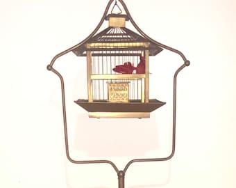 Antique 1920's HENDRYX Brass Bird House Cage With F&H Mfg. Chicago Stand 