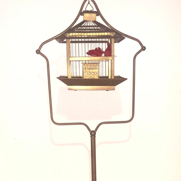 Antique 1920's HENDRYX Brass Bird House Cage with F&H Mfg. Chicago Stand