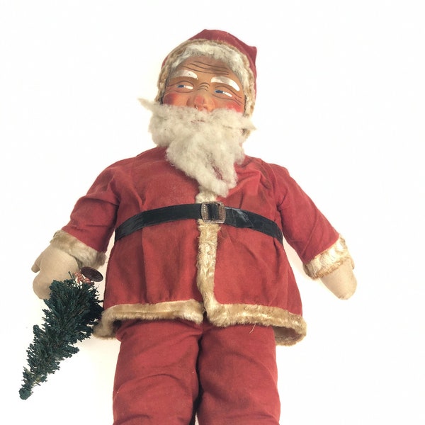 1800's? RARE 24" Tall German Santa Claus  Belsnickel Composition Figurine with Papier Mache Face and Christmas Tree