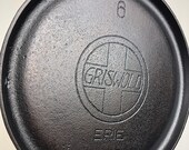 RARE GRISWOLD 6 ERIE Cast Iron Griddle - 736 Slant Logo circa 1906 - 1920