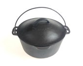 RARE Vintage Wagner Ware Sidney No 7 Cast Iron Round Roaster with Drip Drop Baster Lid - Cracked