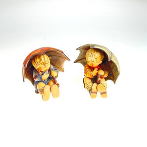 MINT Hummel Goebel Germany Porcelain 5&quot; Umbrella Boy TMK4 & Girl TMK5 Figurines - #152/0A 152/0B