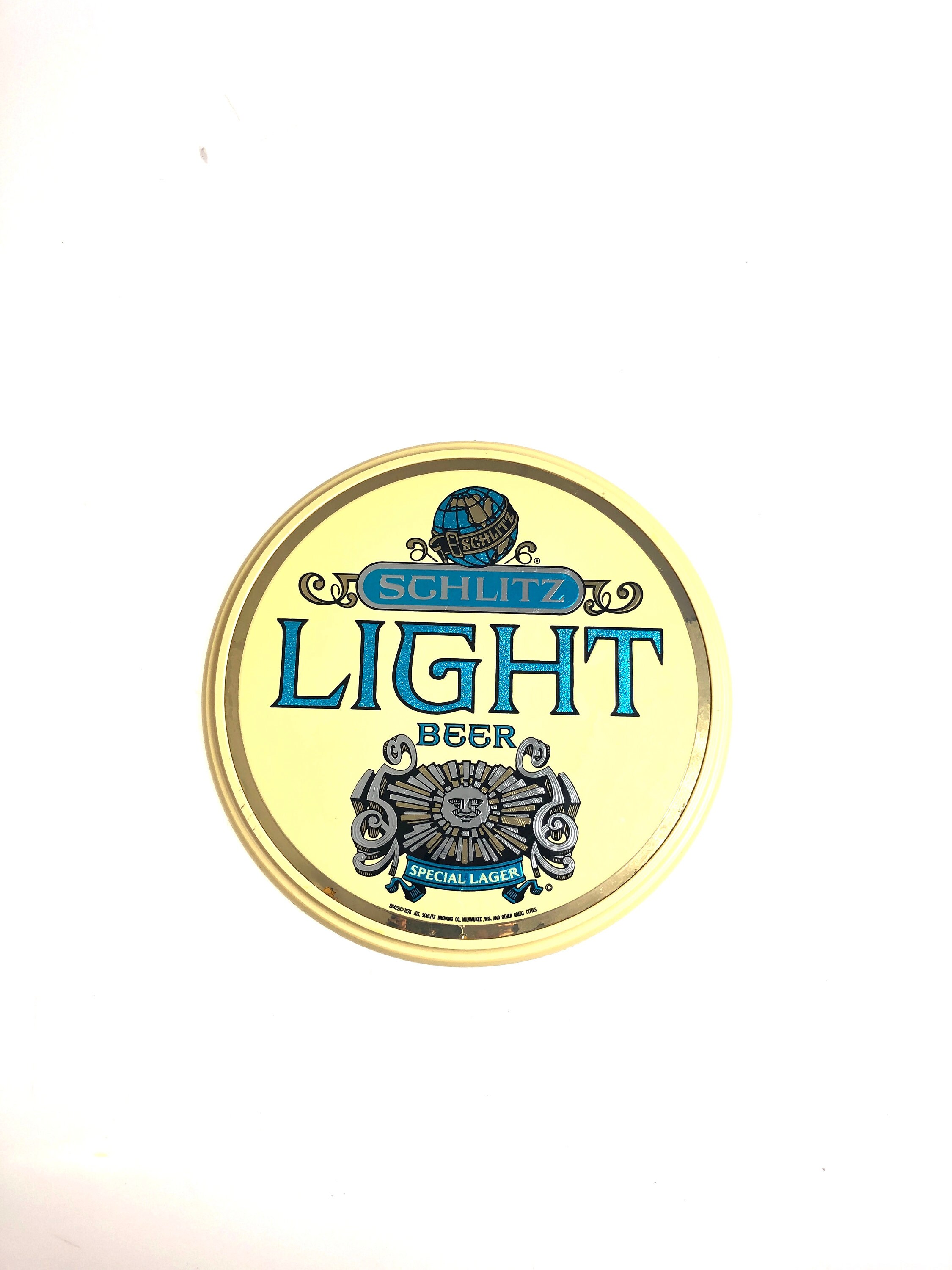 Vintage 1976 Schlitz Light Beer Small Round Plastic Sign - FREE