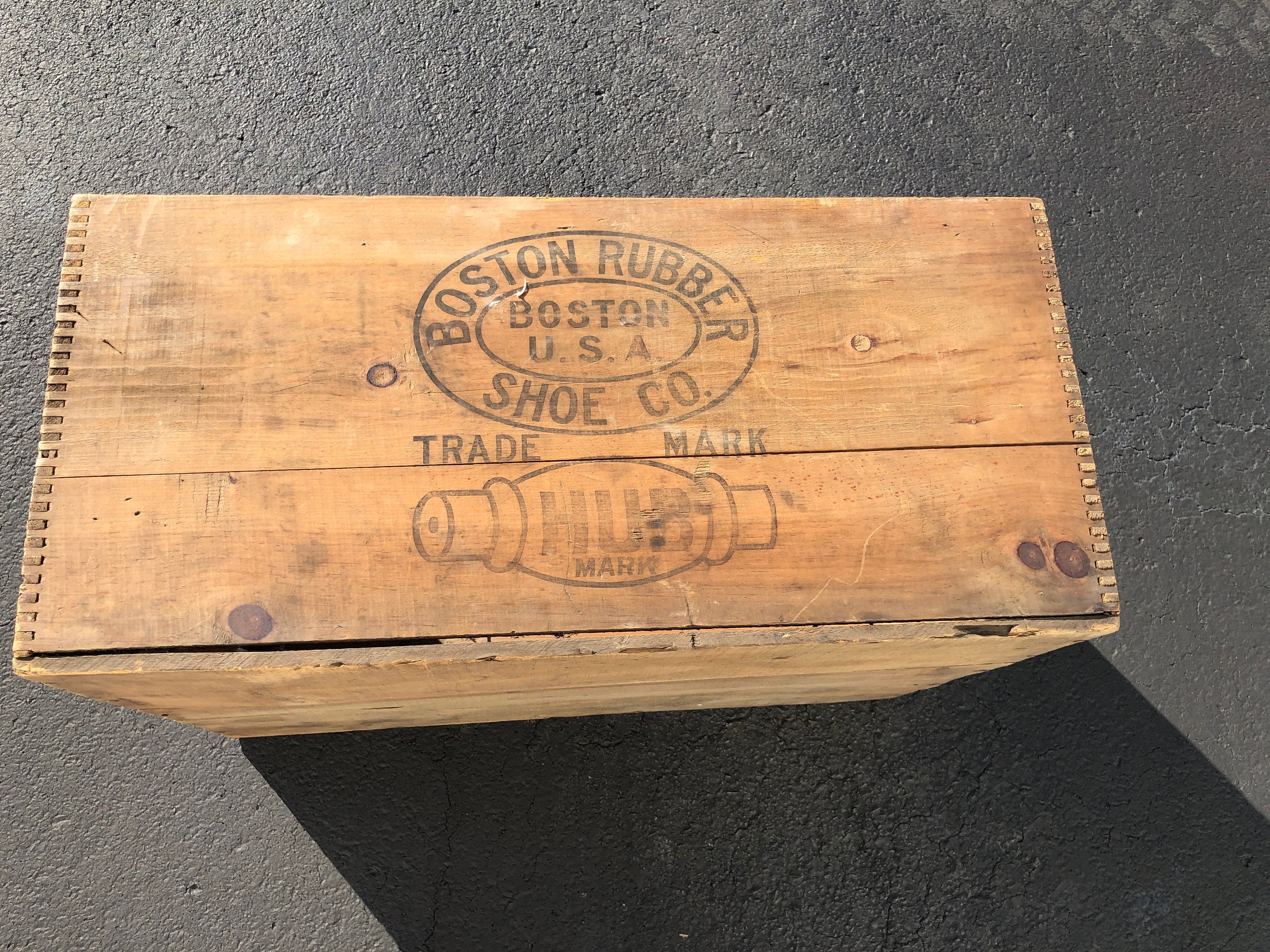 Antique Large Vintage Boston Rubber Shoe Co Wood Crate Advertising 