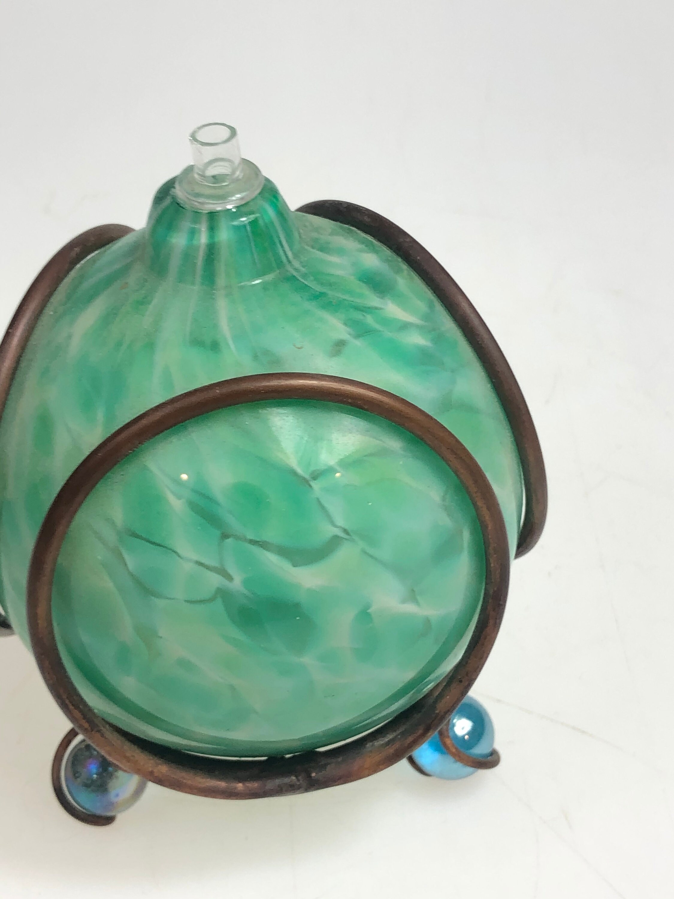 Unique Green Glass Ball Oil Lamp in Stand FREE SHIPPING Etsy