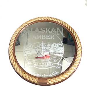 HARD to FIND!! MINT Alaskan Amber Beer Mirror Rope Tavern Advertising Mancave