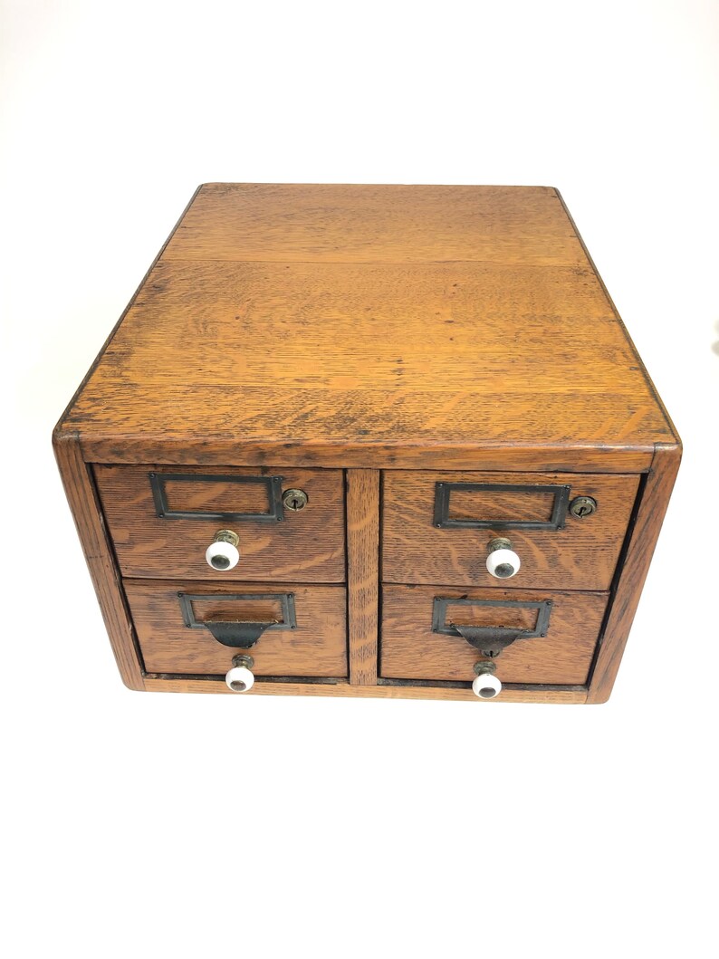Antique Oak Card Catalog 4 Drawer 3 X 5 Index Dovetail Etsy